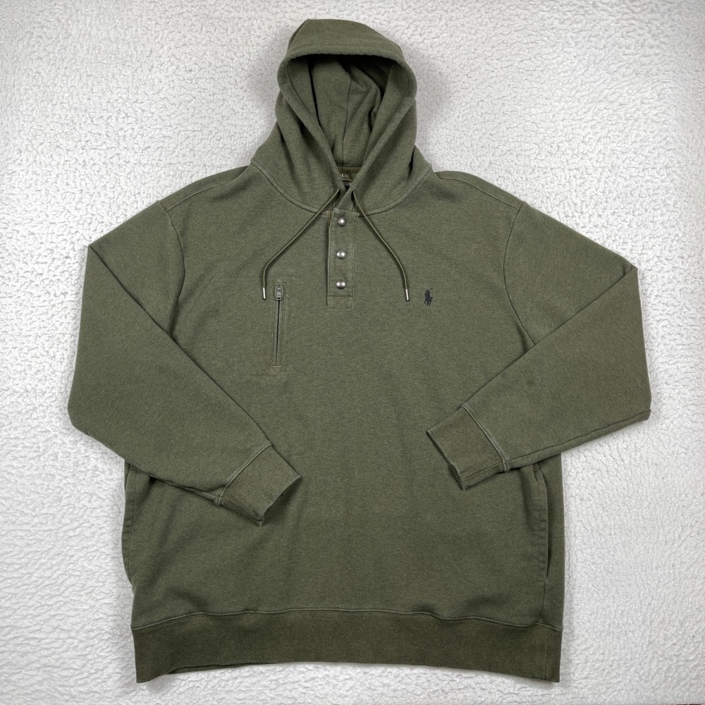 Polo Ralph Lauren Hoodie Mens 2XLT Green Snap Henley Pocket Gorpcore Utility